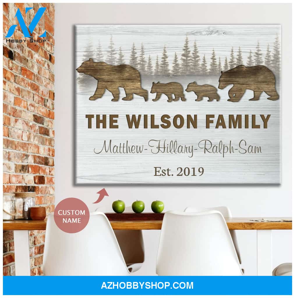 Personalized Family Bear Name And Date Wall Art Canvas