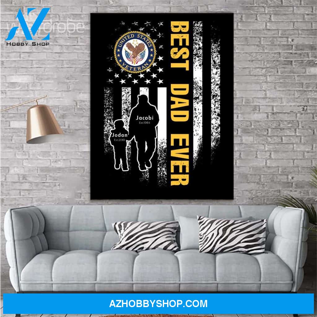 Personalized Father's Day Gift Custom Canvas Dad And Son United State Veteran