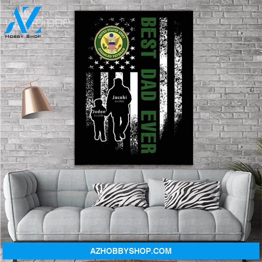 Personalized Father's Day Gift Custom Canvas Dad And Son United States Army Disabled Veteran