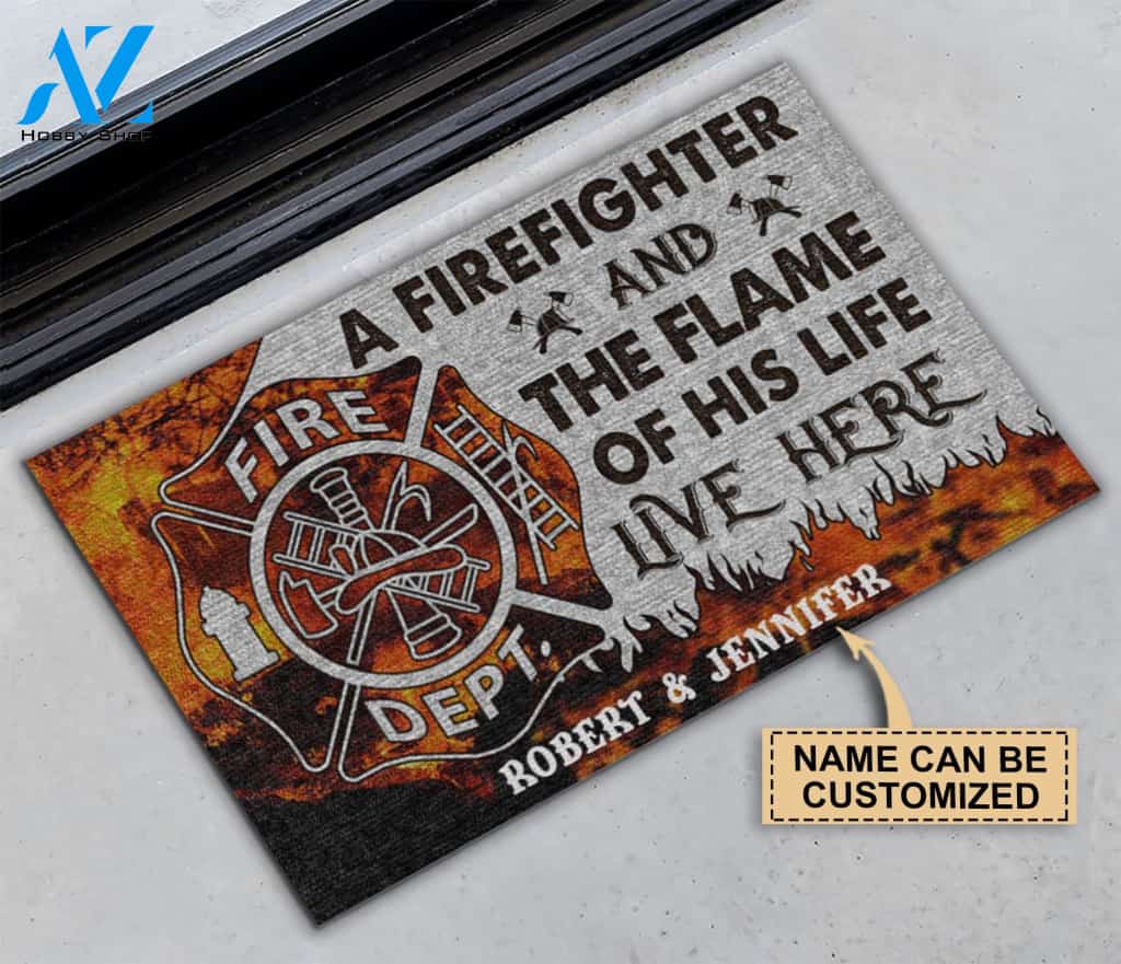 Personalized Firefighter Flame Live Here Doormat