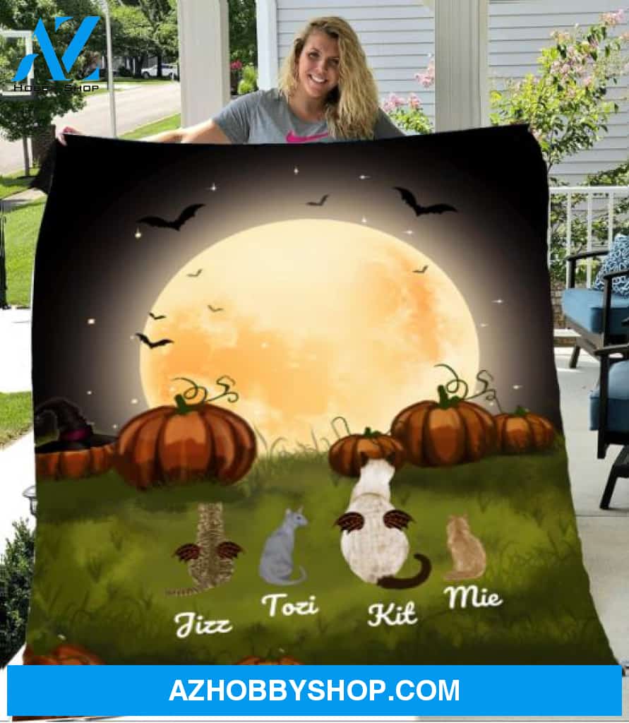 Personalized Fleece Blanket, Halloween Blanket Halloween Gift Custom Cat Pg1266