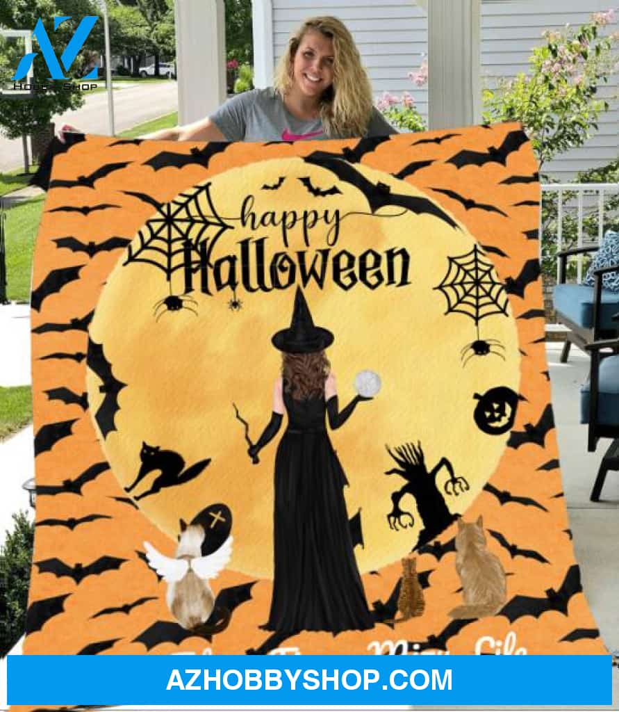 Personalized Fleece Blanket, Halloween Witches Blanket Halloween Gift Custom Girl Witches Pg1279