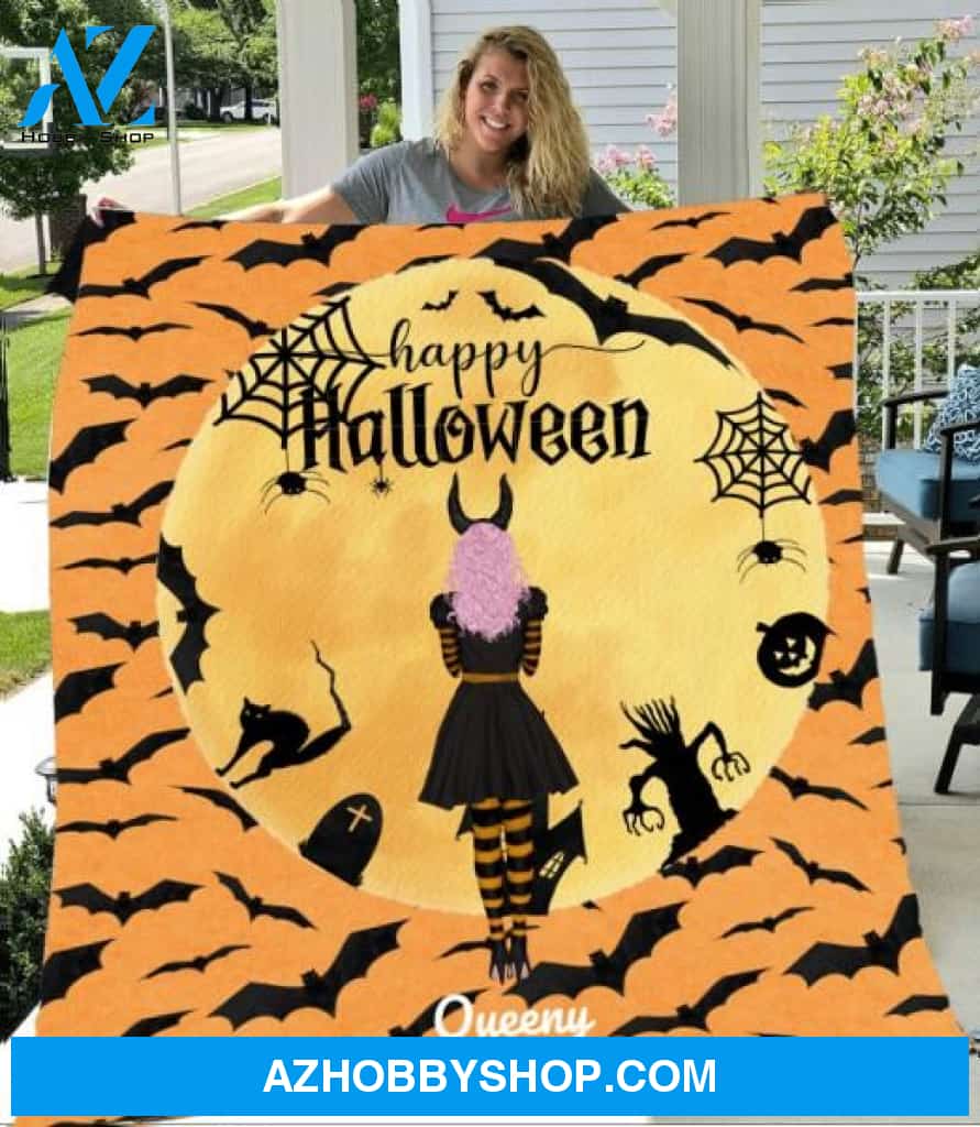 Personalized Fleece Blanket, Halloween Witches Blanket Halloween Gift Custom Girl Witches Pg12871