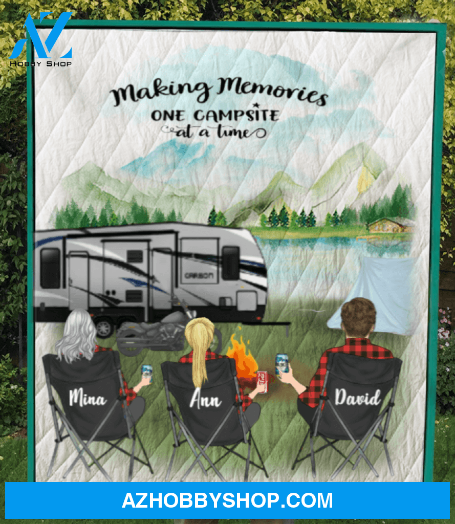 Personalized Gift For Couple Same Sex - Personalized Camping Blanket - 2 Women & 1 Man Camping Quilt Blanket - Making memories one campsite at a time