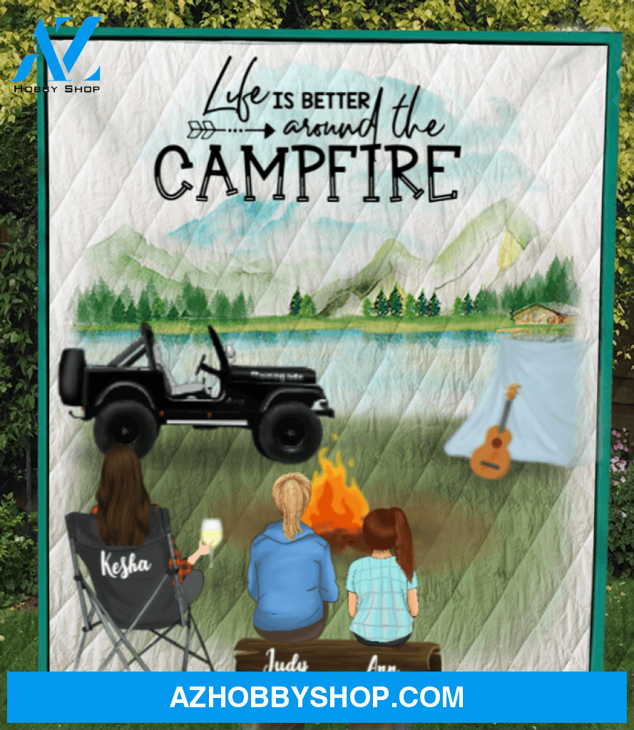 Personalized Gift For Single Mom - Mom with 1 Teens & 1 Kid camping quilt - Best mother’s day gift ideas - I love you to the beach and back
