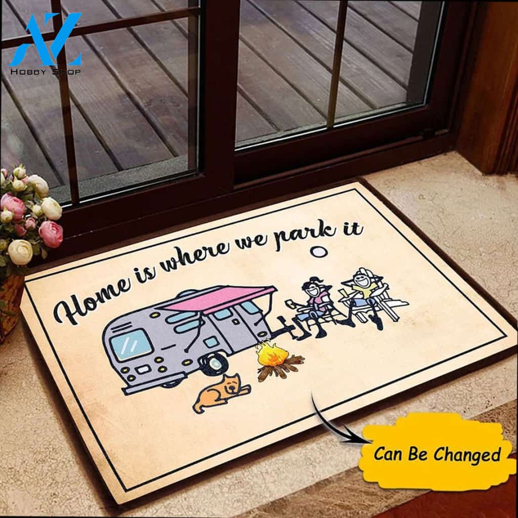Personalized Home IS Where We Park It Vehicle Doormat Indoor And Outdoor Mat Entrance Rug Sweet Home Decor Housewarming Gift Gift for Friend Family Birthday New Home