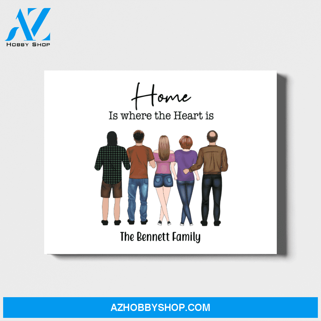 Personalized Landscape Canvas, Five members Family, Custom Gift for Family Lovers