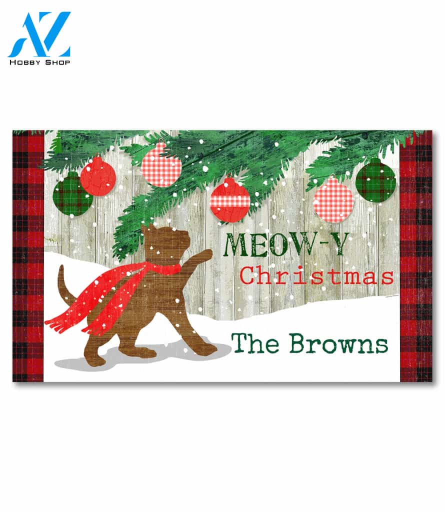 Personalized Meowy Christmas Kitten Doormat - 18" x 30"