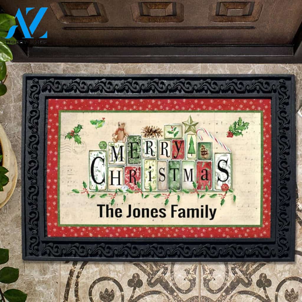 Personalized Merry Christmas Blocks - Doormat - 18" x 30"
