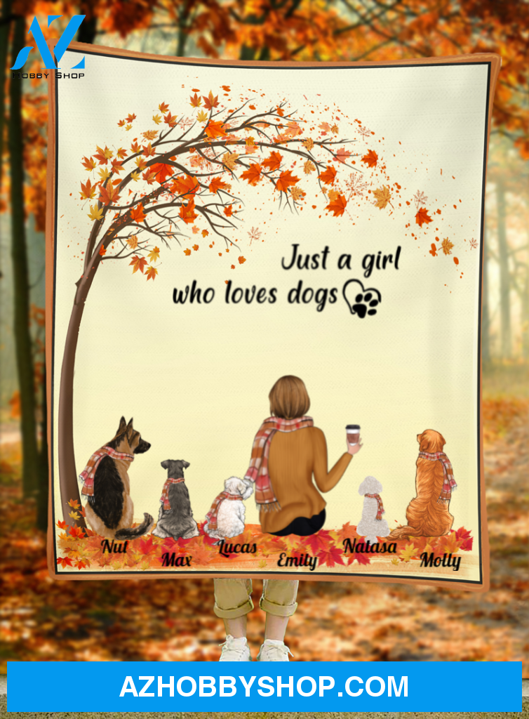 Personalized Mother's Day Gift For Dog Mom - Mom and Upto 5 Dogs Personalized Fleece Blanket - Just a girl who loves dogs - Gift ideas for dog moms