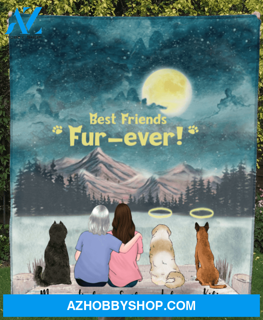Personalized Mother's Day Gift From Daughter To Mom - Mom With 1 Daughter & 3 Dogs Fleece Blanket - Best Mother's Day Gift Idea - Best Friends Fur-ever