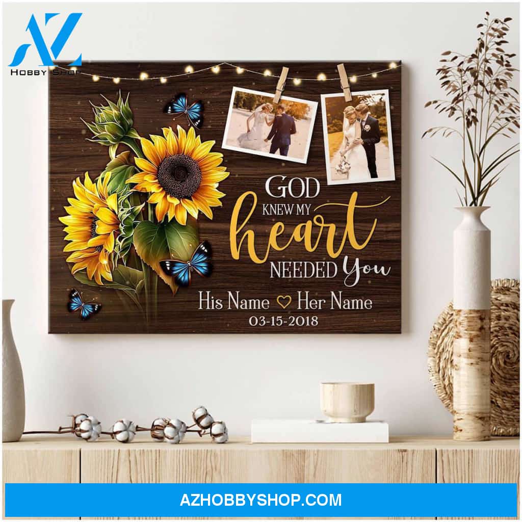 Personalized Photo Gifts Sunflower God knew my heart needed you, Custom Canvas Prints Wedding Anniversary Gifts