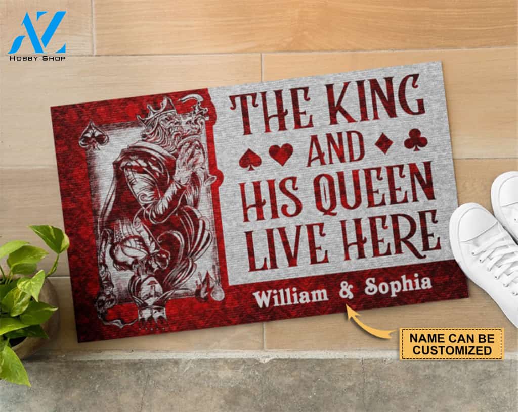 Personalized Poker The King And His Queen Live Here Customized Doormat | Welcome Mat | House Warming Gift