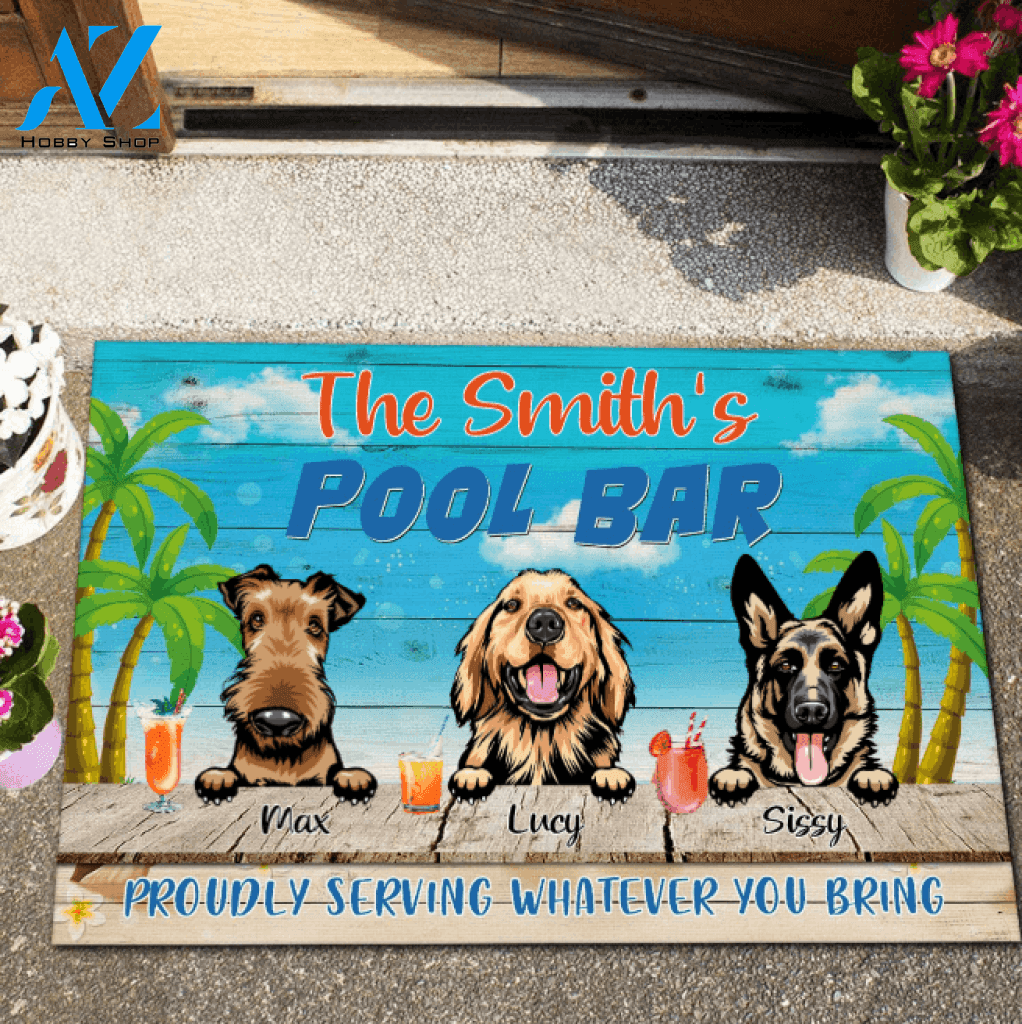 Personalized Pool Bar & Dogs Doormarts NTT-DXT001 | Welcome Mat | House Warming Gift