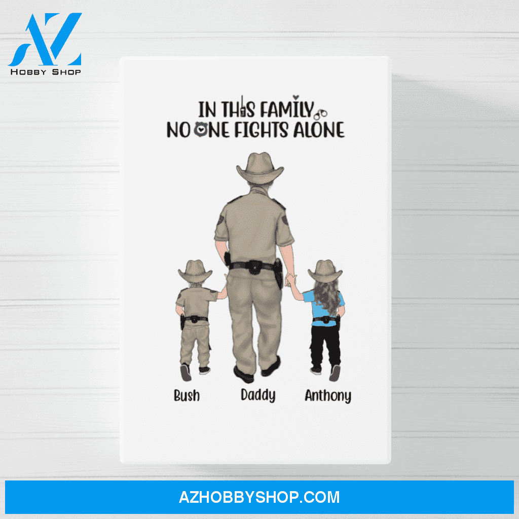 Personalized Poster/Canvas, Police Dad and 2 Kids, Custom Gift for Father's Day and Police Lovers