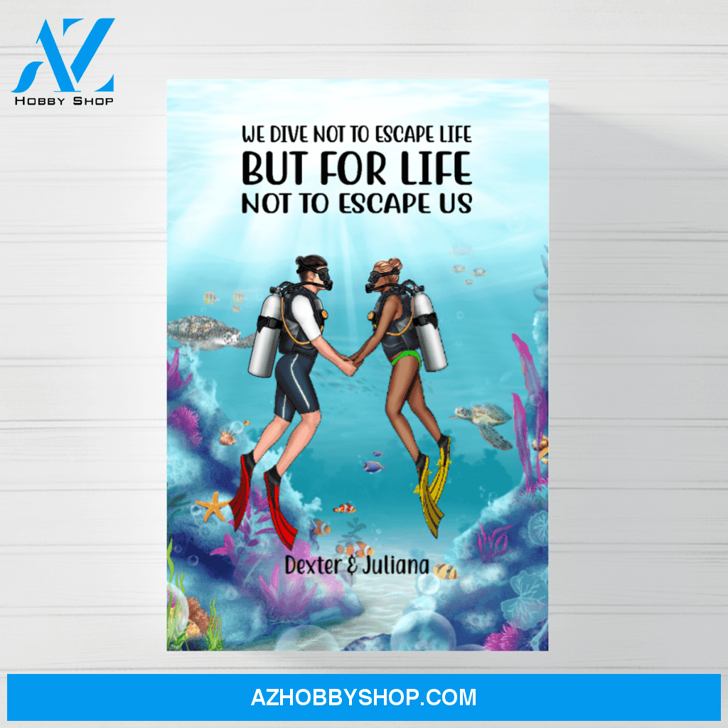 Personalized Poster/Canvas, Scuba Diving Couple and Friends, Custom Gift for Scuba Diving Lovers