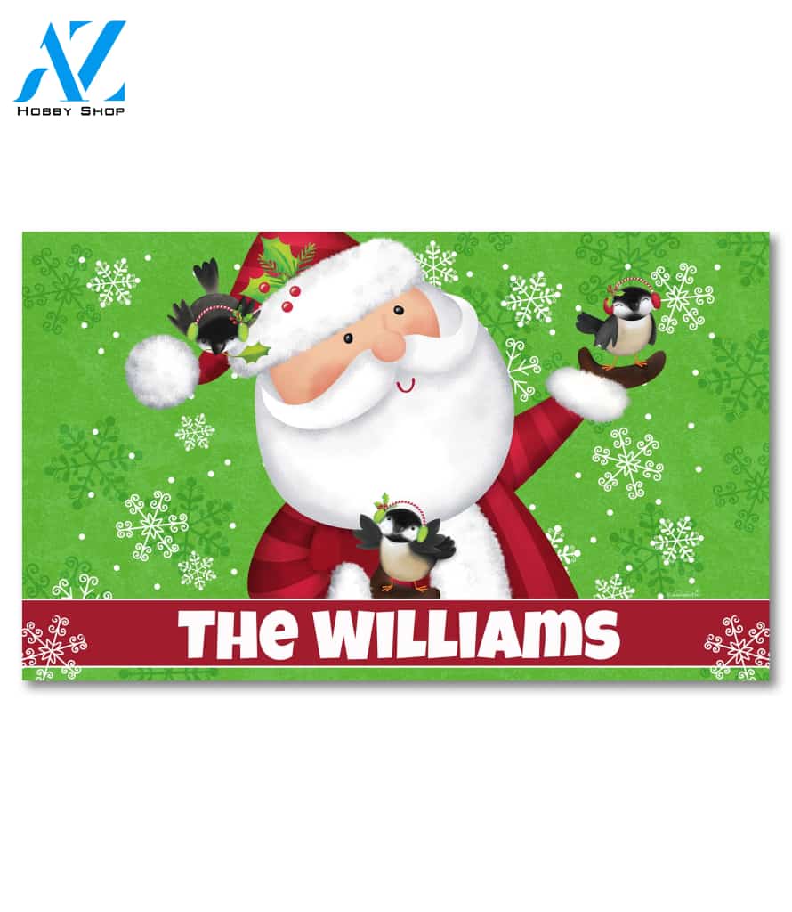 Personalized Santa & Chickadees Doormat - 18" x 30"