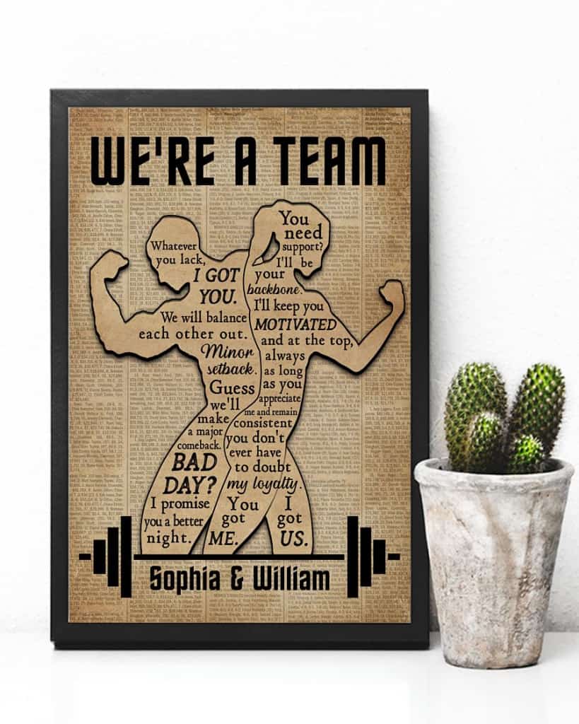 Personalized Weightlifting We're A Team Custom Name Vertical Poster/ Matte Canvas No Frame