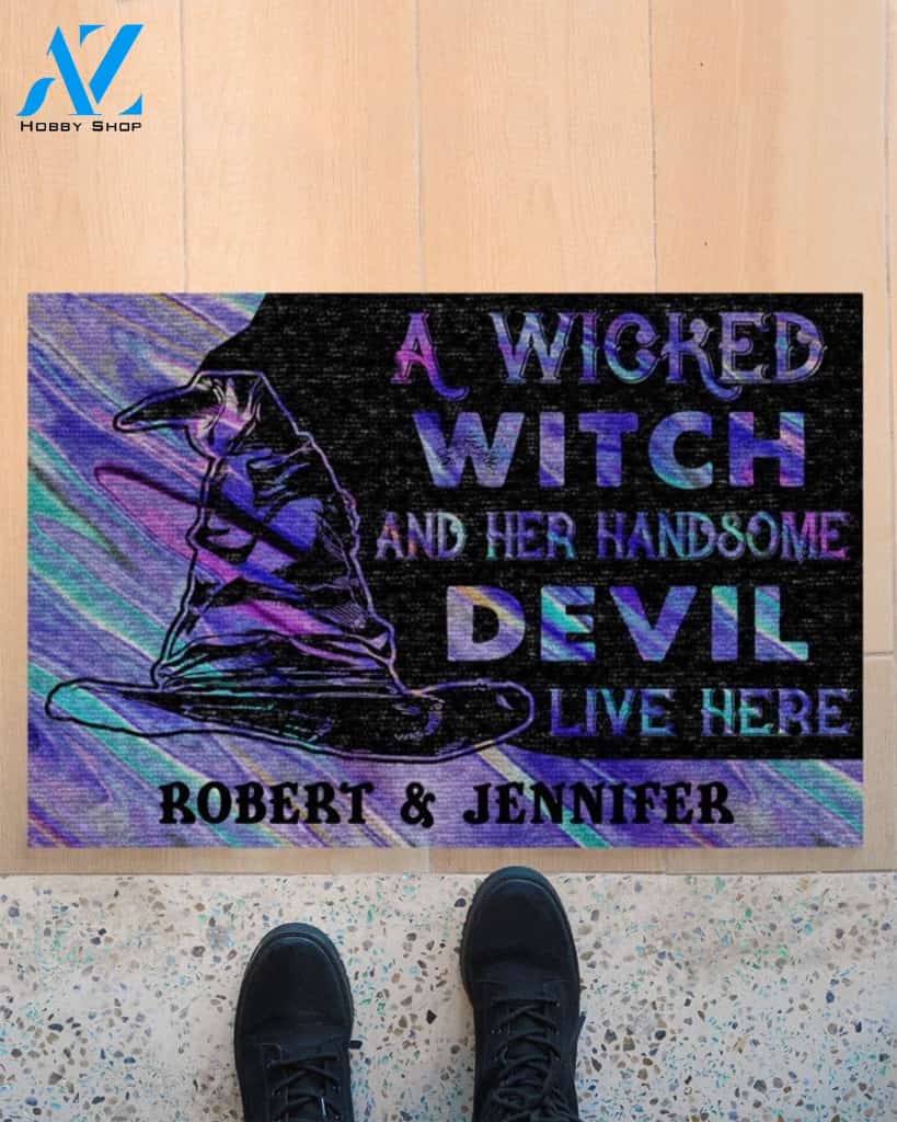Personalized Wicked Witch Devil Live Here Funny Indoor And Outdoor Doormat Warm House Gift Welcome Mat Birthday Gift For Halloween