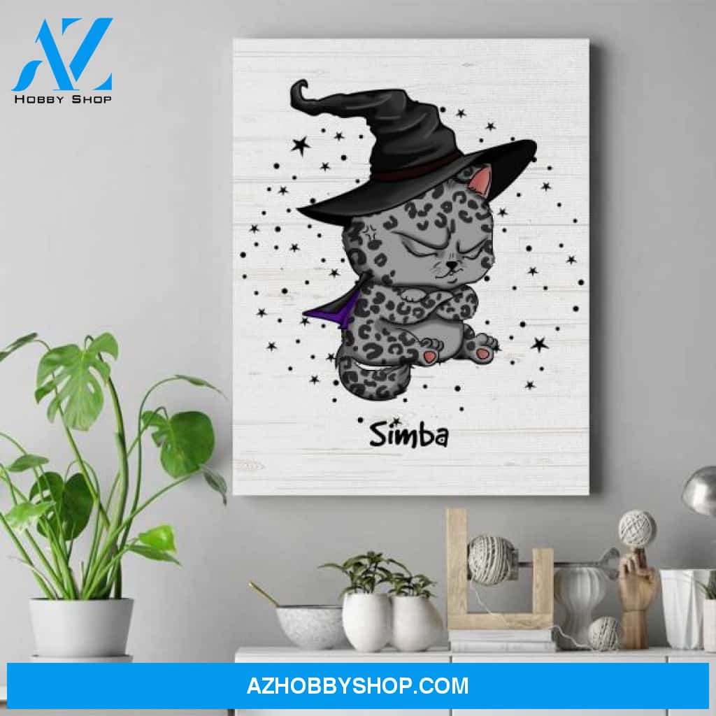 Personalized Witch Canvas Art - Unusual Gifts For Cat Lovers - Up To 4 Cats