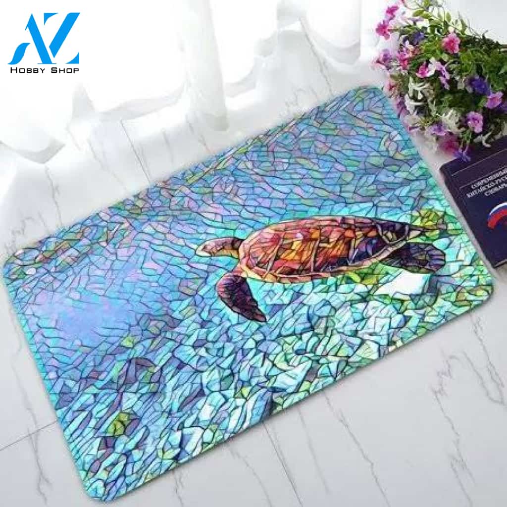 Phfzk Nautical Ocean Doormat, Sea Turtle in The Deep Sea Doormat Outdoors/Indoor Doormat Home Floor Mats Rugs