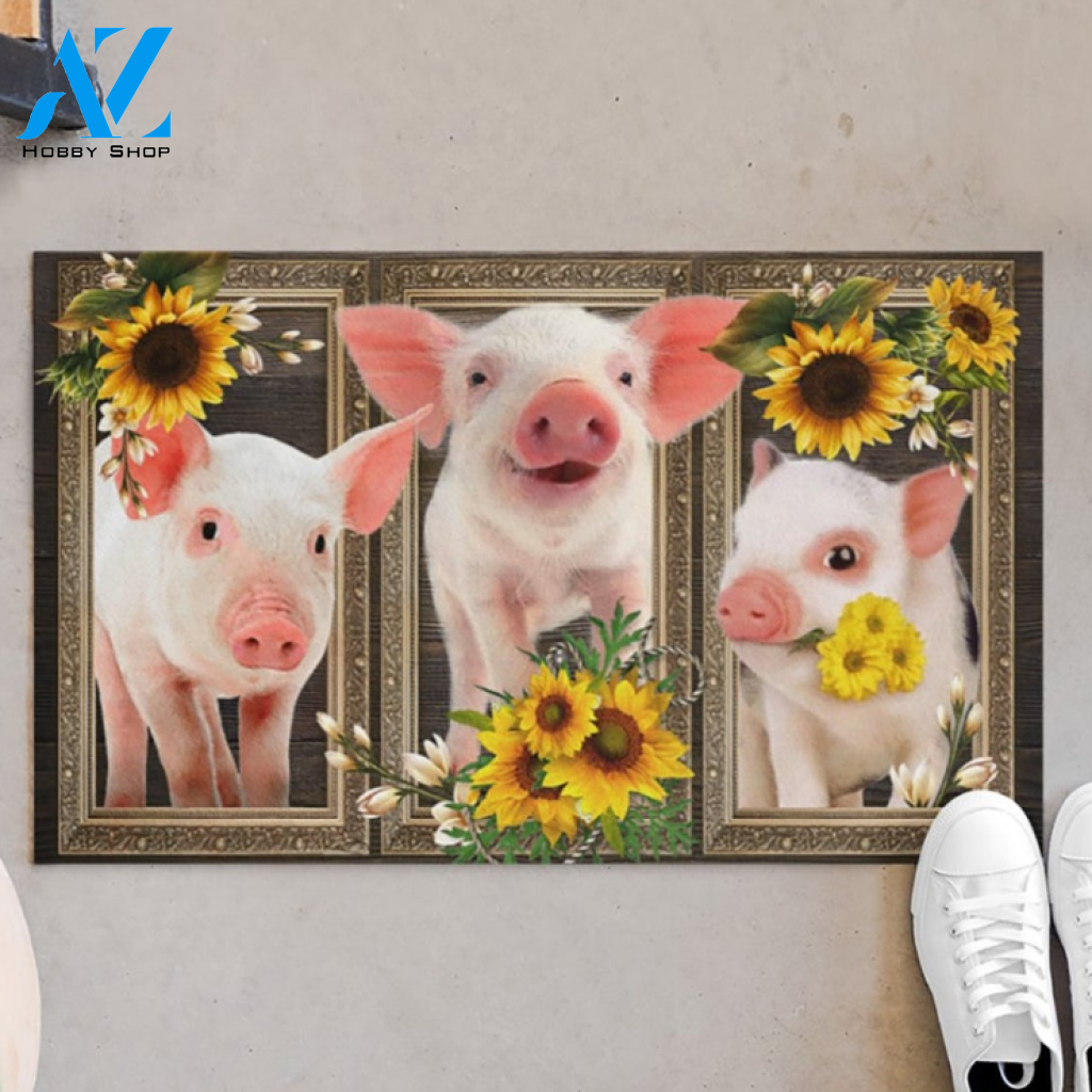 Pig and Sunflower Doormat Welcome Mat Farm Rug Farmer House Decor Entryway Decor Closing Gift Housewarming Gift Gift for Famer Friend Family Gift for Pig Lovers for Farm Animals Lovers