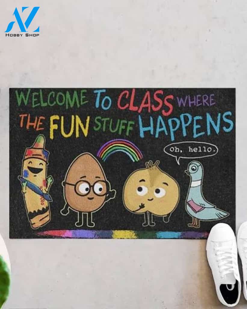 Pigeon Teacher Welcome To Class Back To School Cute Funny Indoor And Outdoor Doormat Warm House Gift Welcome Mat Birthday Gift For Kids Student Class Teacher School