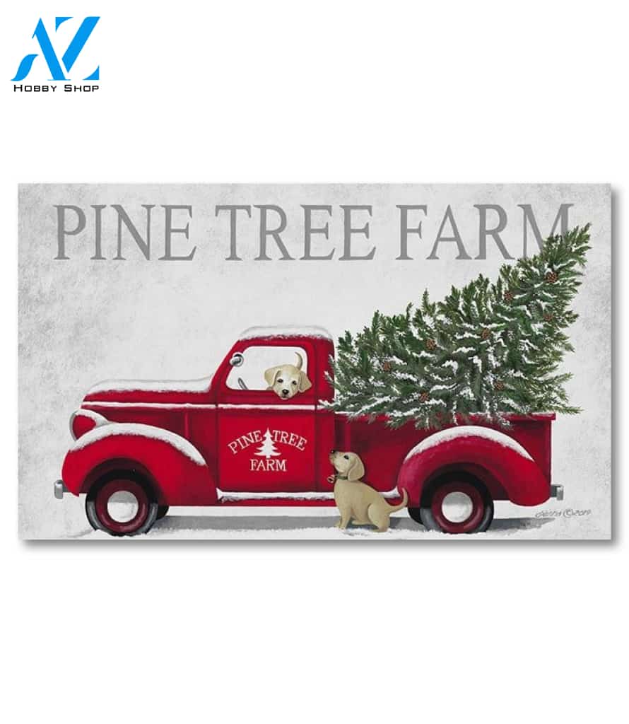 Pine Tree Red Truck Doormat - 18" x 30"