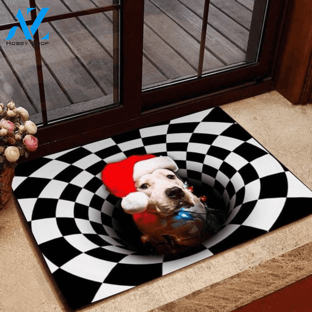 Pit Bull 3D Hole Dog Lovers Funny Animal Merry Christmas Doormat for Entrance Indoor and Outdoor Mat Entrance Rug Sweet Home Decor Housewarming, Gift For Friend Family