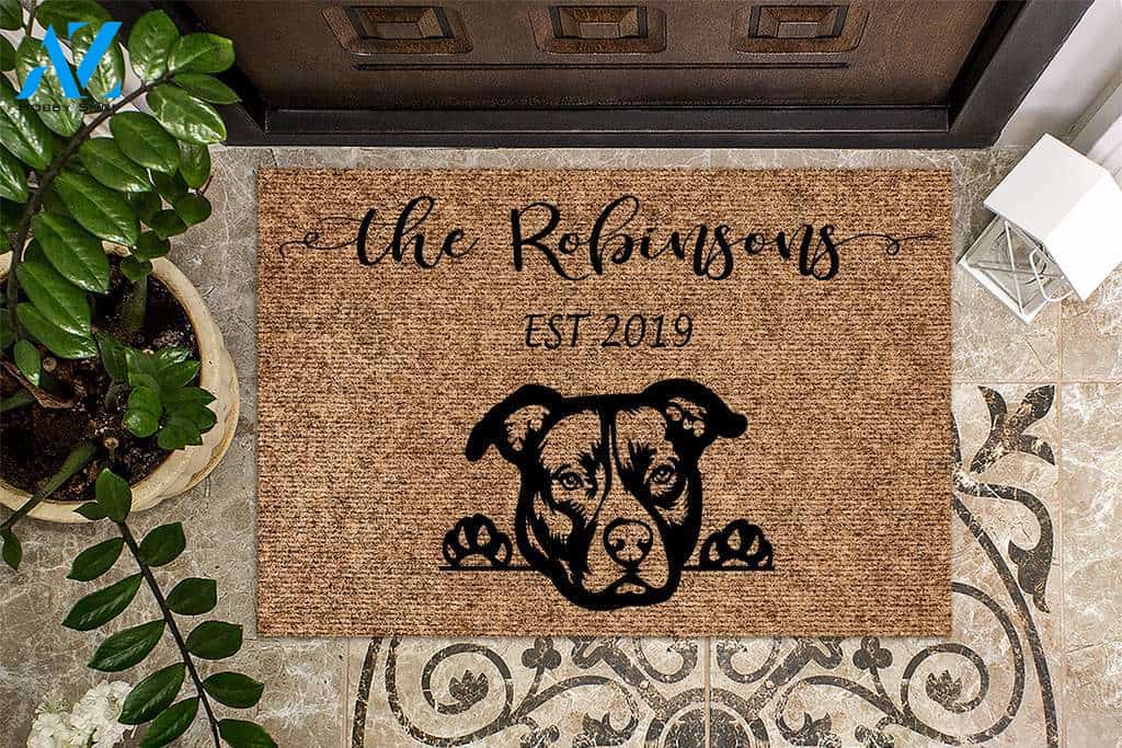 Pitbull Dog Funny Dog Custom Name & Year Doormat