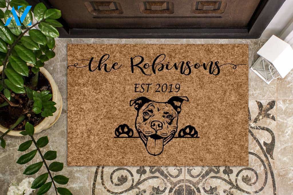 Pitbull Dog Funny Dog Custom Name & Year Doormat