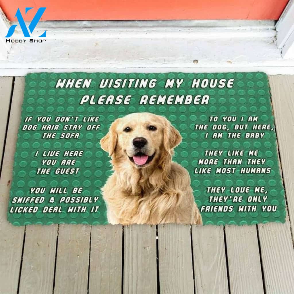 Please Remember Golden Retriever Dog's House Rules Doormat Welcome Mat House Warming Gift Home Decor Funny Doormat Gift Idea