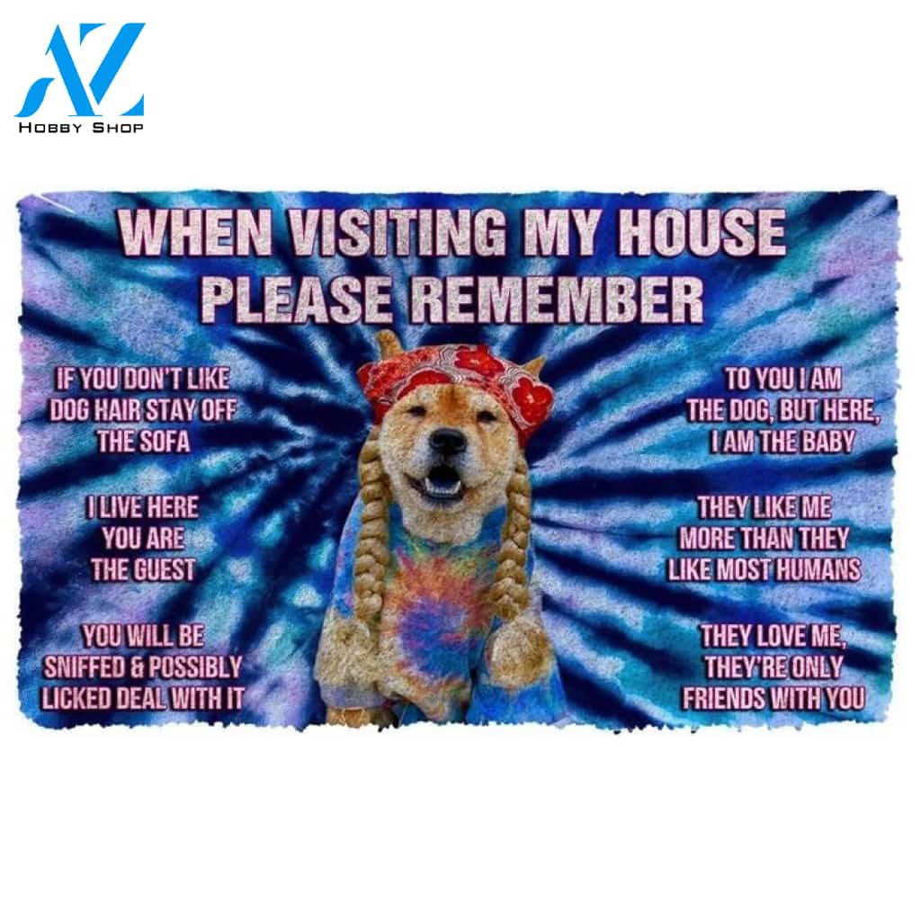 Please Remember Hippie Shiba's House Rules Welcome Funny Doormat Warm House Gift Welcome Mat Gift for Friend Family