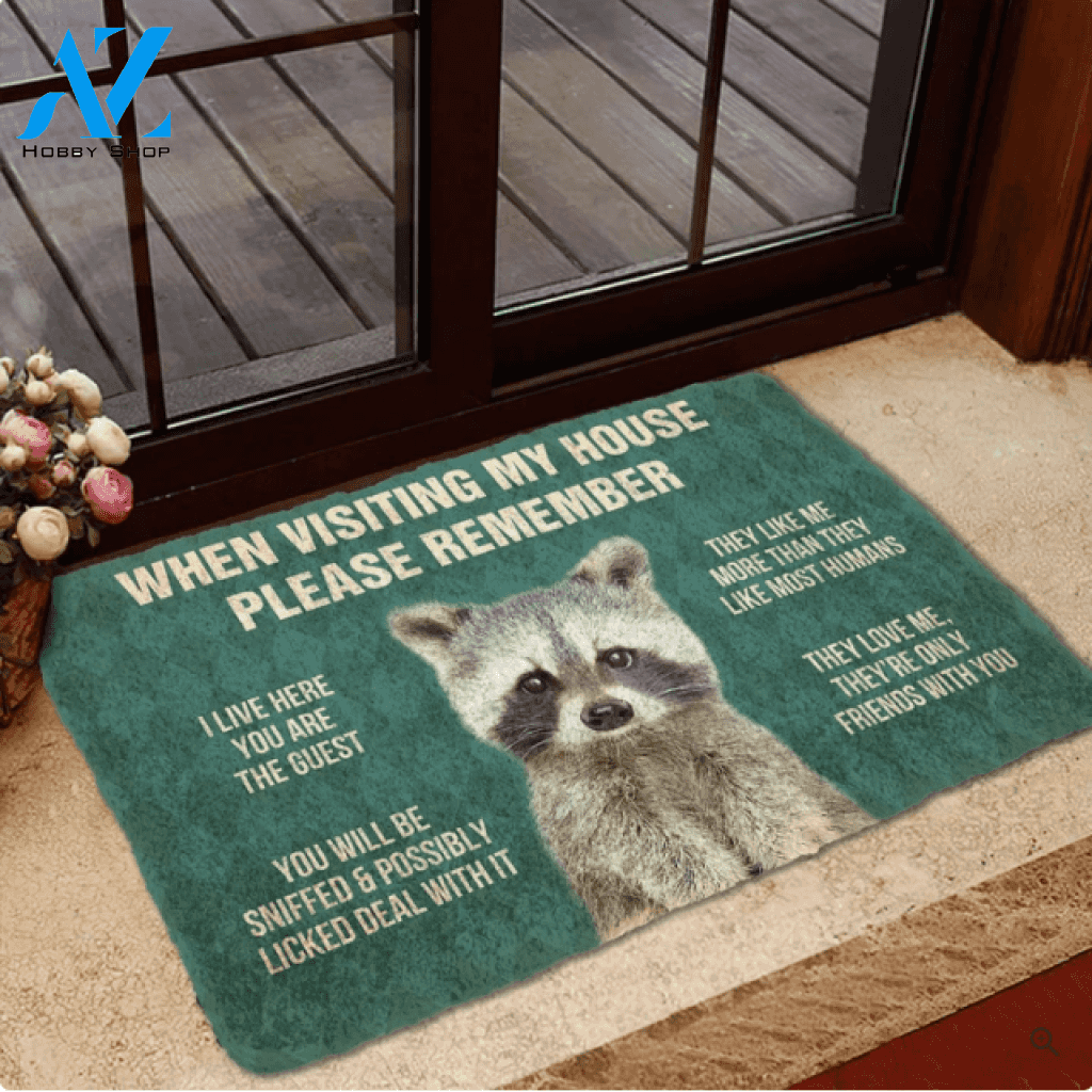 Please Remember Raccoons House Rule Funny Indoor And Outdoor Doormat Warm House Gift Welcome Mat Birthday Gift For Raccoon Lovers