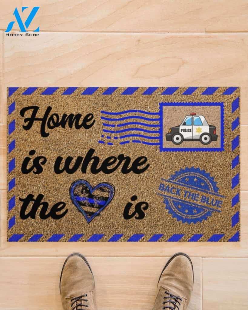 Police Home Is Where The Heart IsIndoor And Outdoor Doormat Warm House Gift Welcome Mat Gift For Police