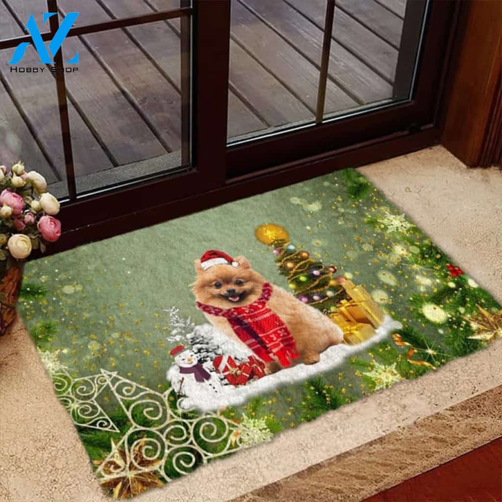 Pomeranian Merry Christmas Doormat