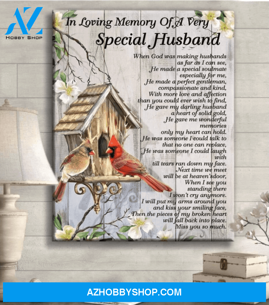 Cardinal Poster Canvas Wall Decor Visual Art, In Loving Memory of a Very Special Husband Decor Art Print