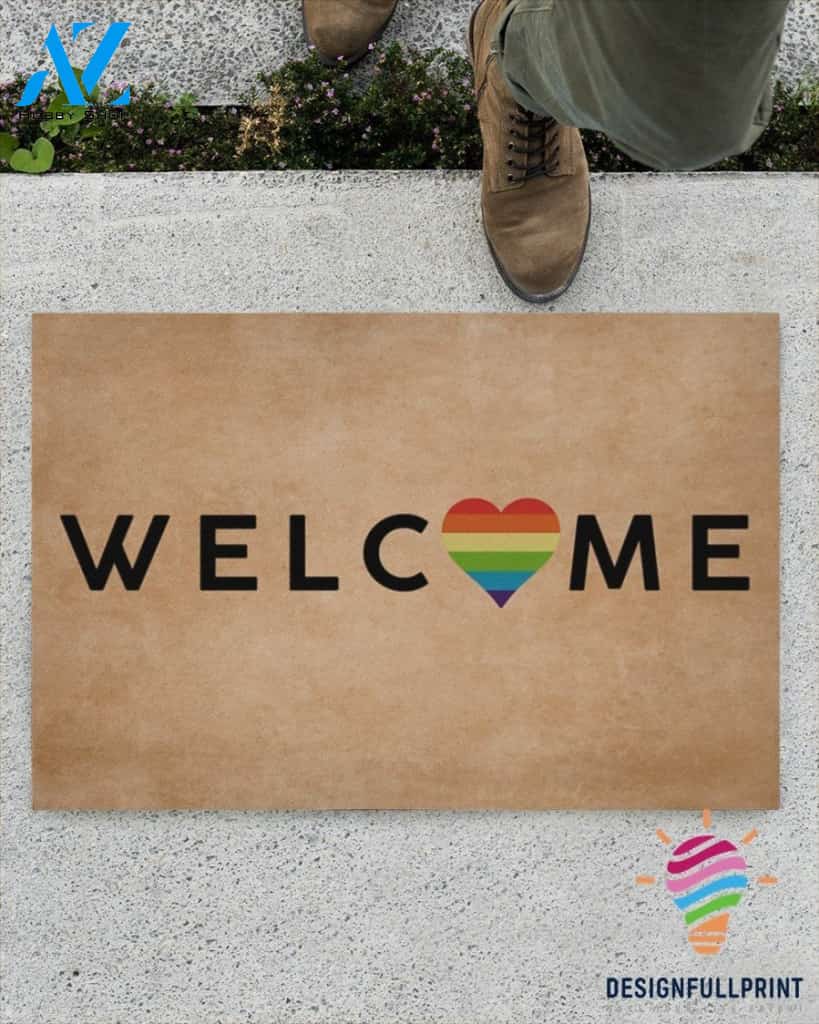 Pride Gift For LGBT Rainbow Heart Welcome Doormat NHD