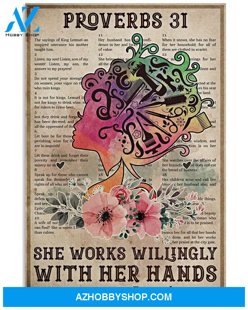 Proverbs 31 Hairdresser Poster She Works Willingly With Her Hands Wall Decor