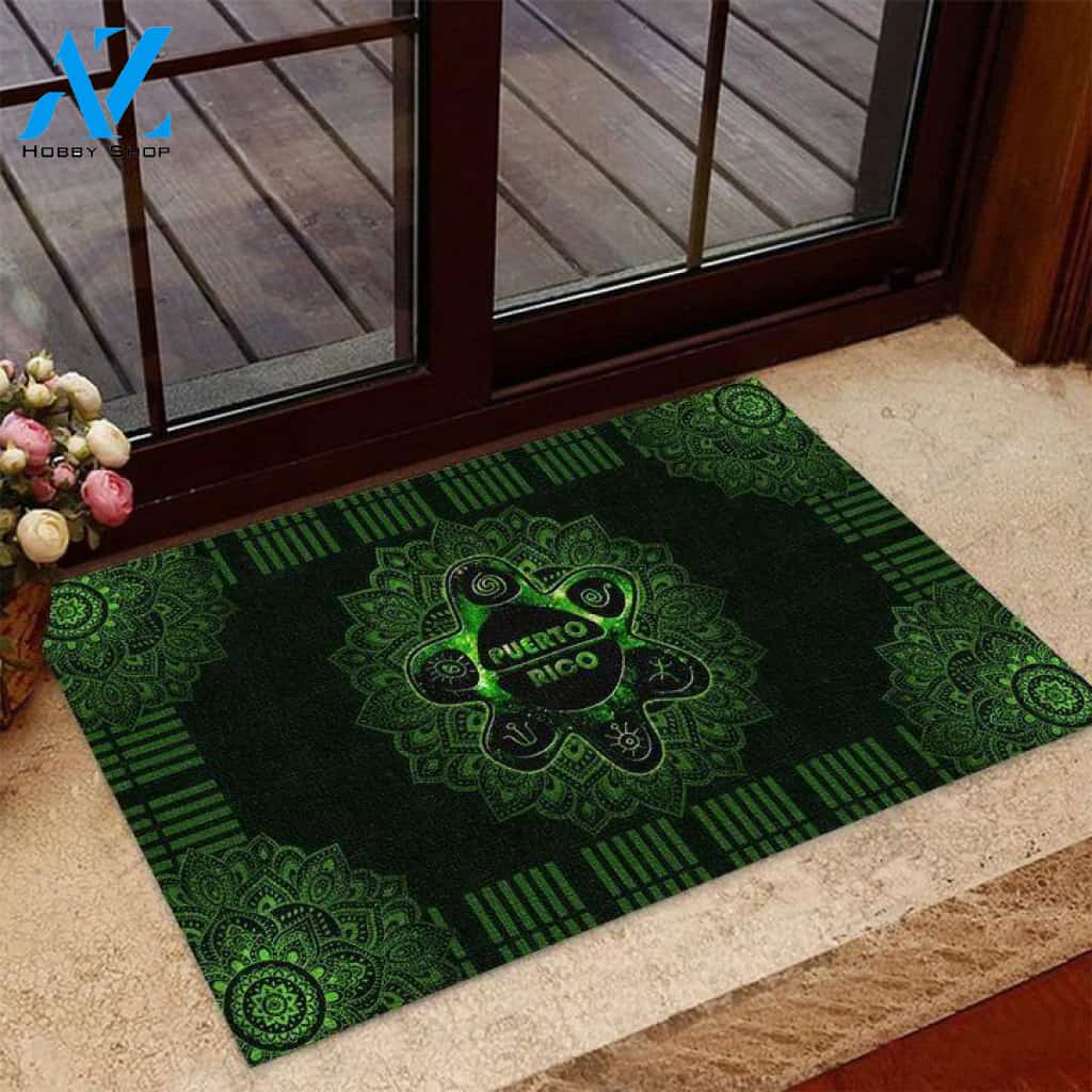 Puerto Rico Dark Green Pattern Doormat | Welcome Mat | House Warming Gift