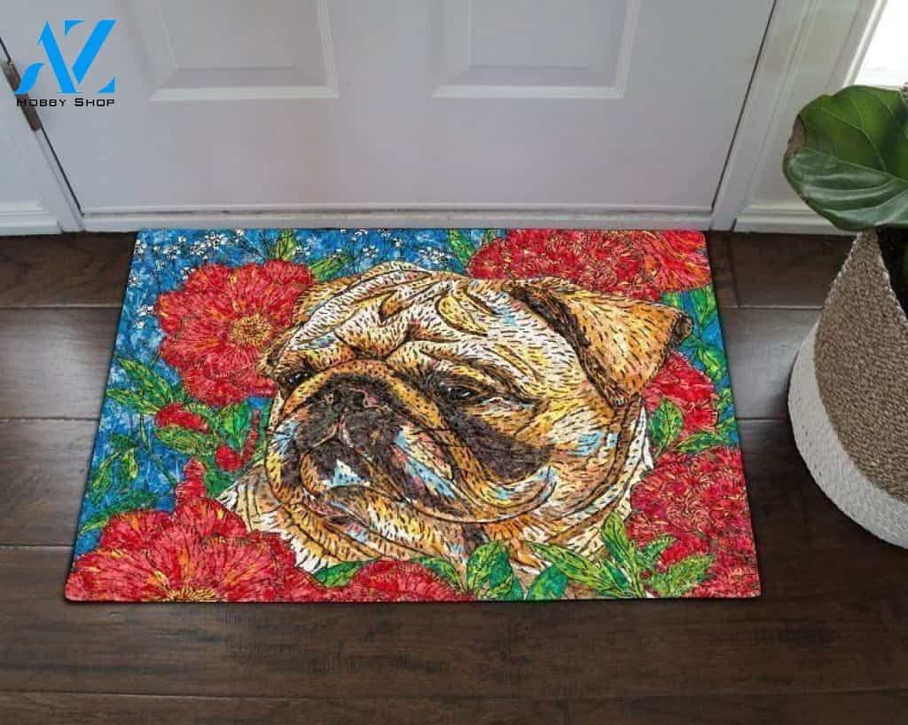Pug Flower Home Decor Doormat - Welcome Mat - House Warming Gift