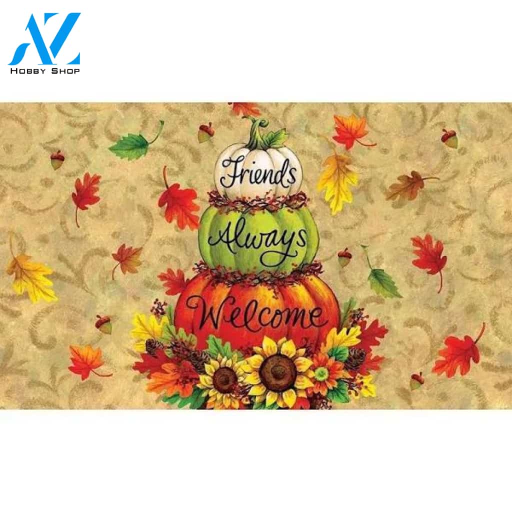 Pumpkin Topiary Friends Always Welcome Doormat Welcome Mat Housewarming Gift Home Decor Funny Doormat Gift for Friend Lovers