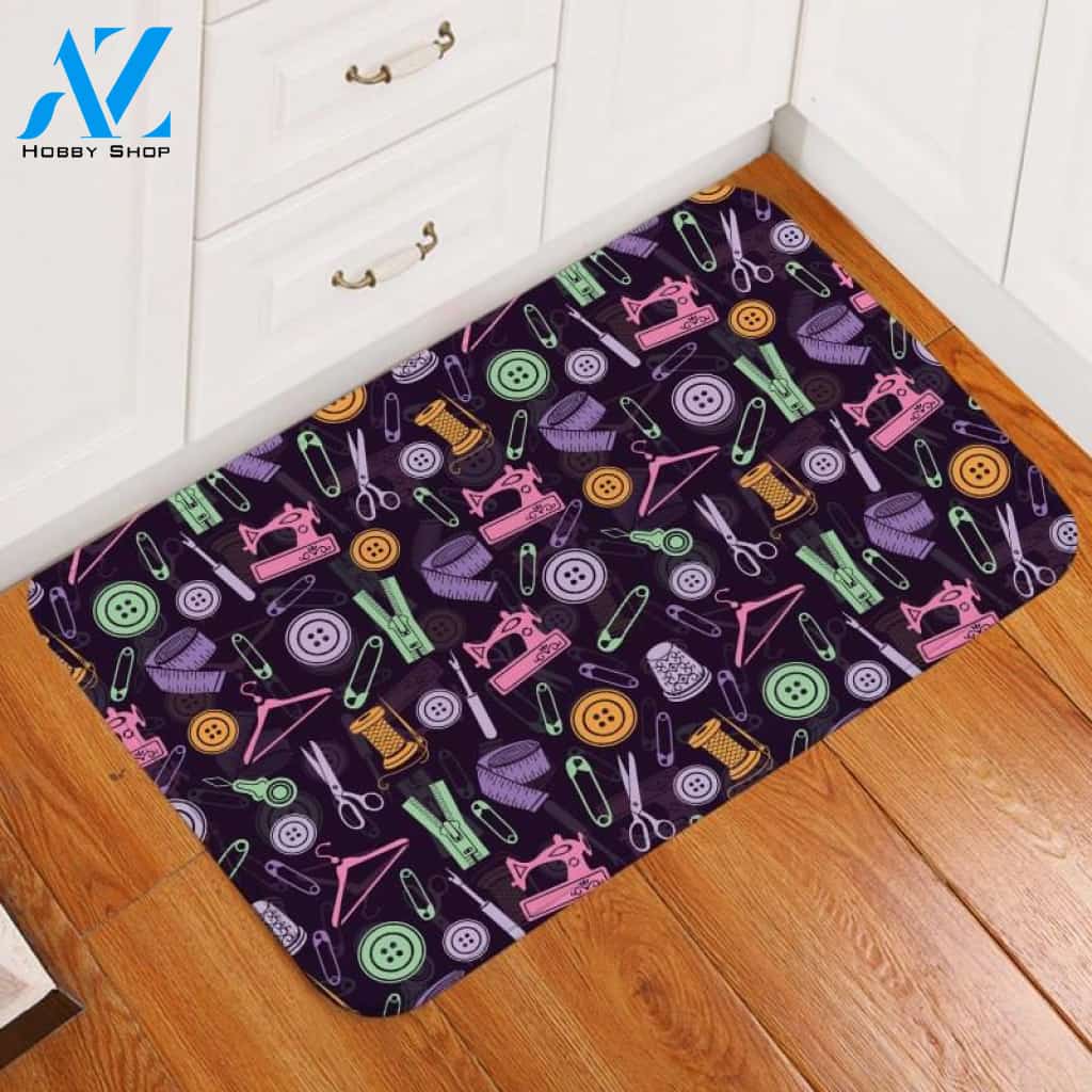 Purple Sewing Tools Cute Funny Indoor And Outdoor Doormat Warm House Gift Welcome Mat Birthday Gift For Sewing Lovers
