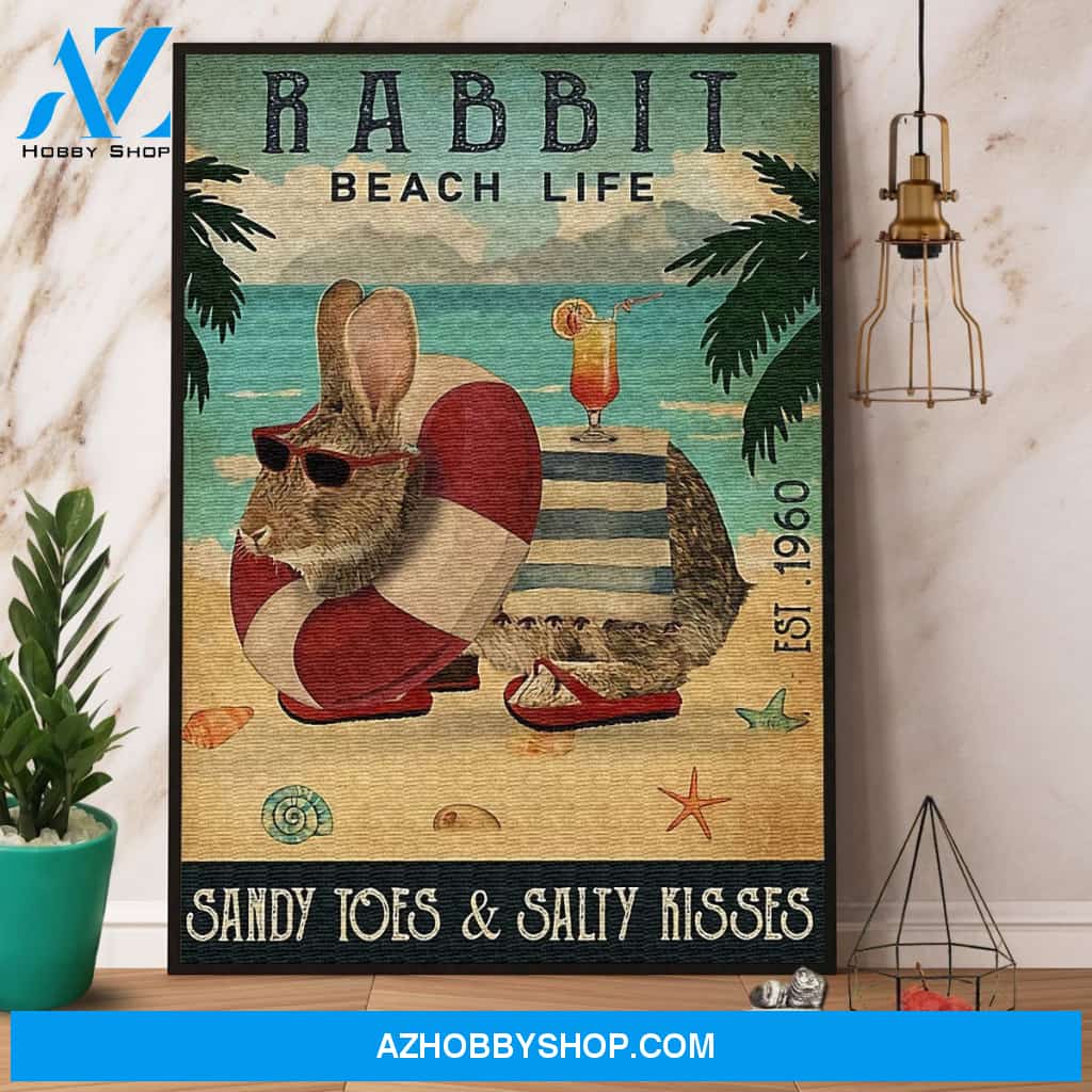 Rabbit Beach Life Sandy Toes & Salty Kisses Canvas And Poster, Wall Decor Visual Art