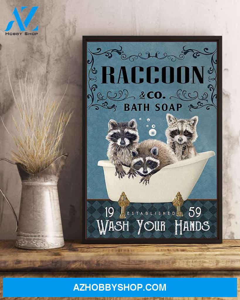 Raccoon & Co Bath Soap - Wash Your Hands Canvas And Poster, Wall Decor Visual Art, Cute Raccoon Wall Art Print For Bathroom Decor, Toilet Decor, New Home Gift