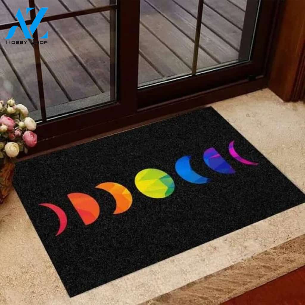 Rainbow Moon Phase LGBT Doormat