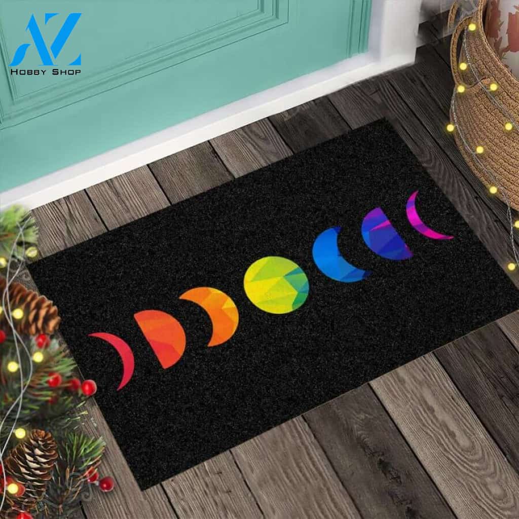 RAINBOW MOON PHASE LGBT WELCOME DOORMAT Indoor And Outdoor Doormat Gift For Friend Family Birthday Gift Decor Warm House Gift Welcome Mat