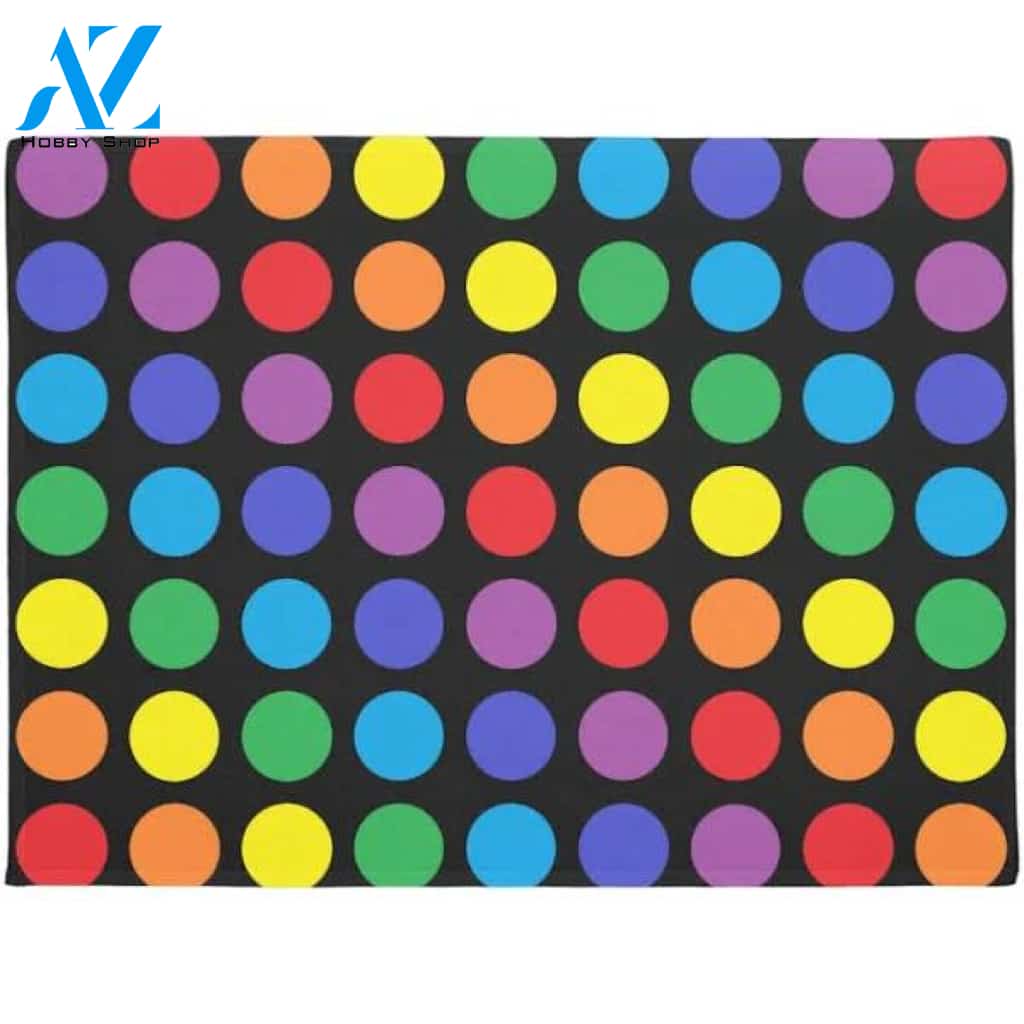 Rainbow Polka Dots Black Doormat