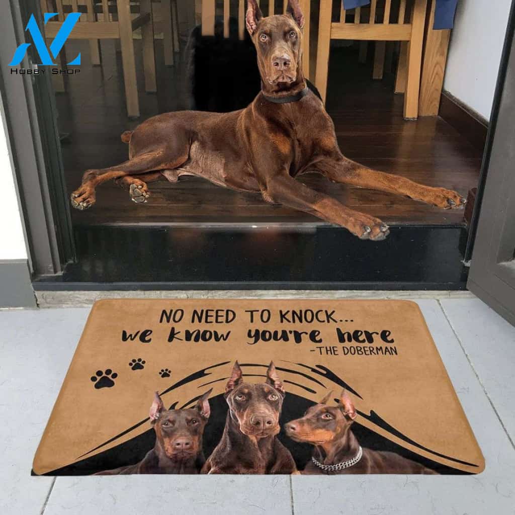 Red Doberman No Need To Knock Dog Doormat