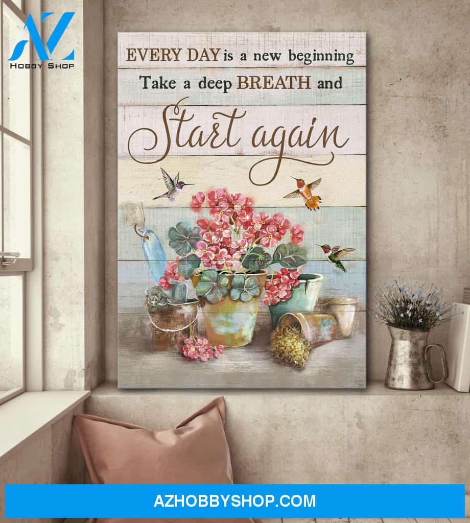 Red geranium - Every day is a new beginning - Jesus Portrait Canvas Prints, Wall Art